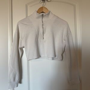 Altar'd State Cropped Mock Neck‎ 1/4 Zip White Ribbed Top - Women’s M